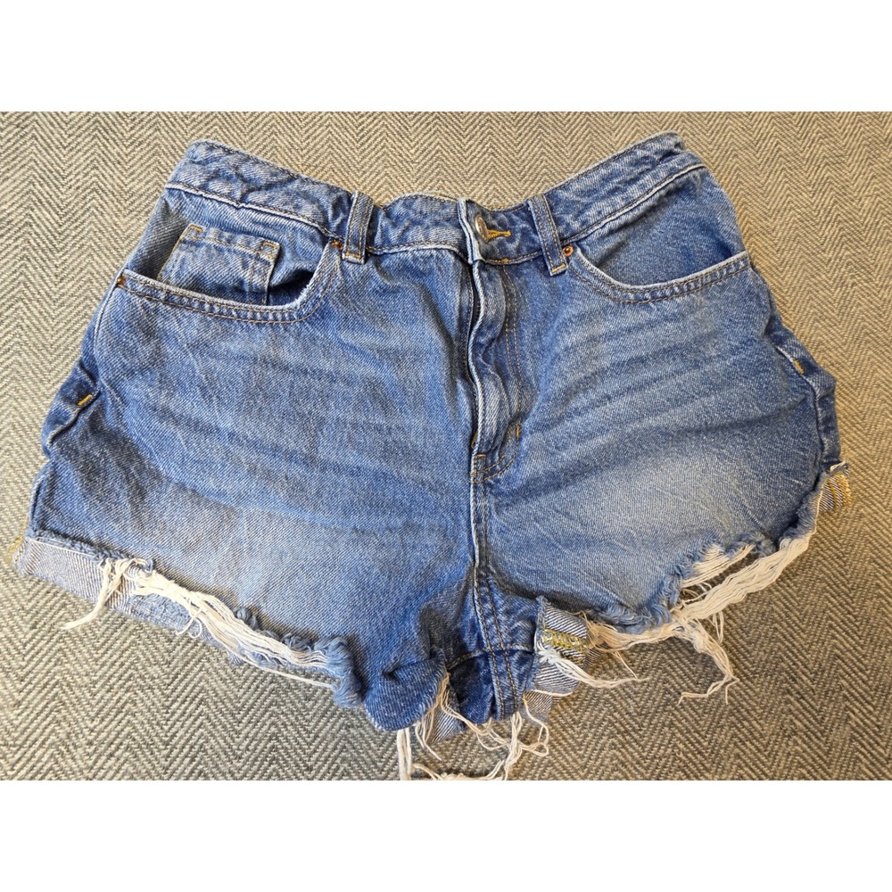 PacSun Denim Shorts Womens W26 Blue Medium Wash Raw Hem High Waisted Distressed
